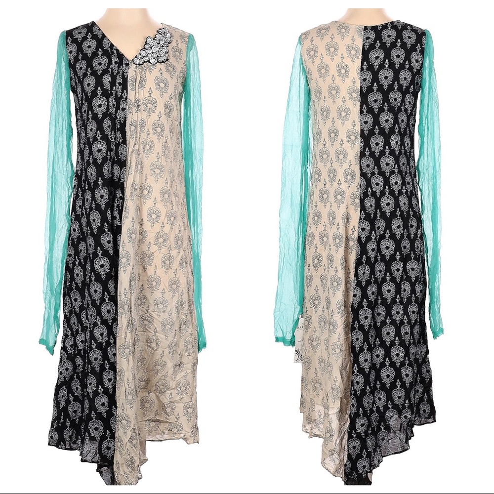 Maria B NEW Ethnic kurta kameez indian long sleeve cotton midi Dress Size XS